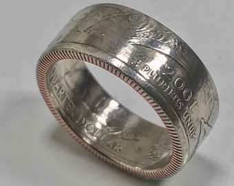 New York Ring USA State Coin Ring Quarter Dollar United States of America, President, Jewelry, Liberty, In God We Trust, Custom Handmade