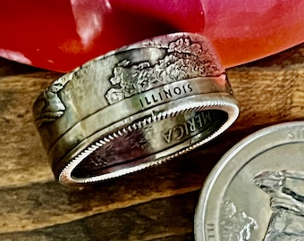 Illinois Shawnee National Forest USA Parks Coin Ring Quarter Dollar United States of America, President, Jewelry, Liberty, In God We Trust,