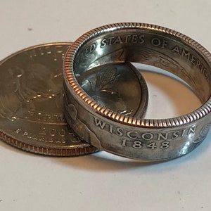 Wisconsin Ring USA State Coin Ring Quarter Dollar United States of America, President, Jewelry, Liberty, In God We Trust, Custom Handmade