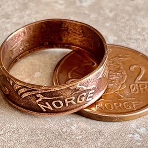 Norway Coin Ring | Handmade 2 Øre Norwegian Ring | Vintage Coin Jewelry | Custom Gift for Him Her | World Coin Collector Keepsake