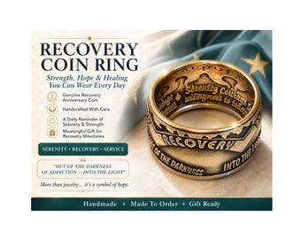 Recovery Coin Ring Sobriety Gift Serenity Prayer Ring Bronze AA NA Anniversary Coin Ring Handmade in Canada Support