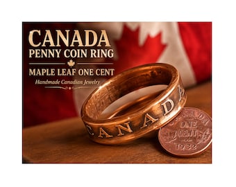 Canada Penny Coin Ring Charm Maple Leaf One Cent Ring Handmade Copper Canadian Jewelry Gift for Him Her Vintage Coin Keepsake
