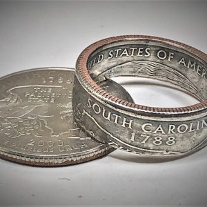 South Carolina Ring USA State Coin Ring Quarter Dollar United States of America, President, Jewelry, Liberty, God We Trust, Custom Handmade