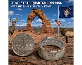 Utah Ring USA State Coin Ring Quarter Dollar United States of America, President, Jewelry, Liberty, In God We Trust, Custom Handmade