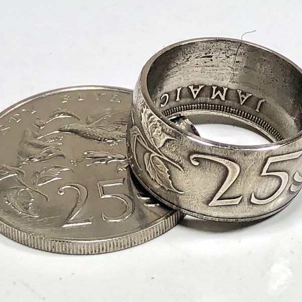 Jamaica Ring 25 Cent Jamaican Coin Ring Handmade Personal Jewelry Ring Gift For Friend Coin Ring Gift For Him Her World Coin Collector