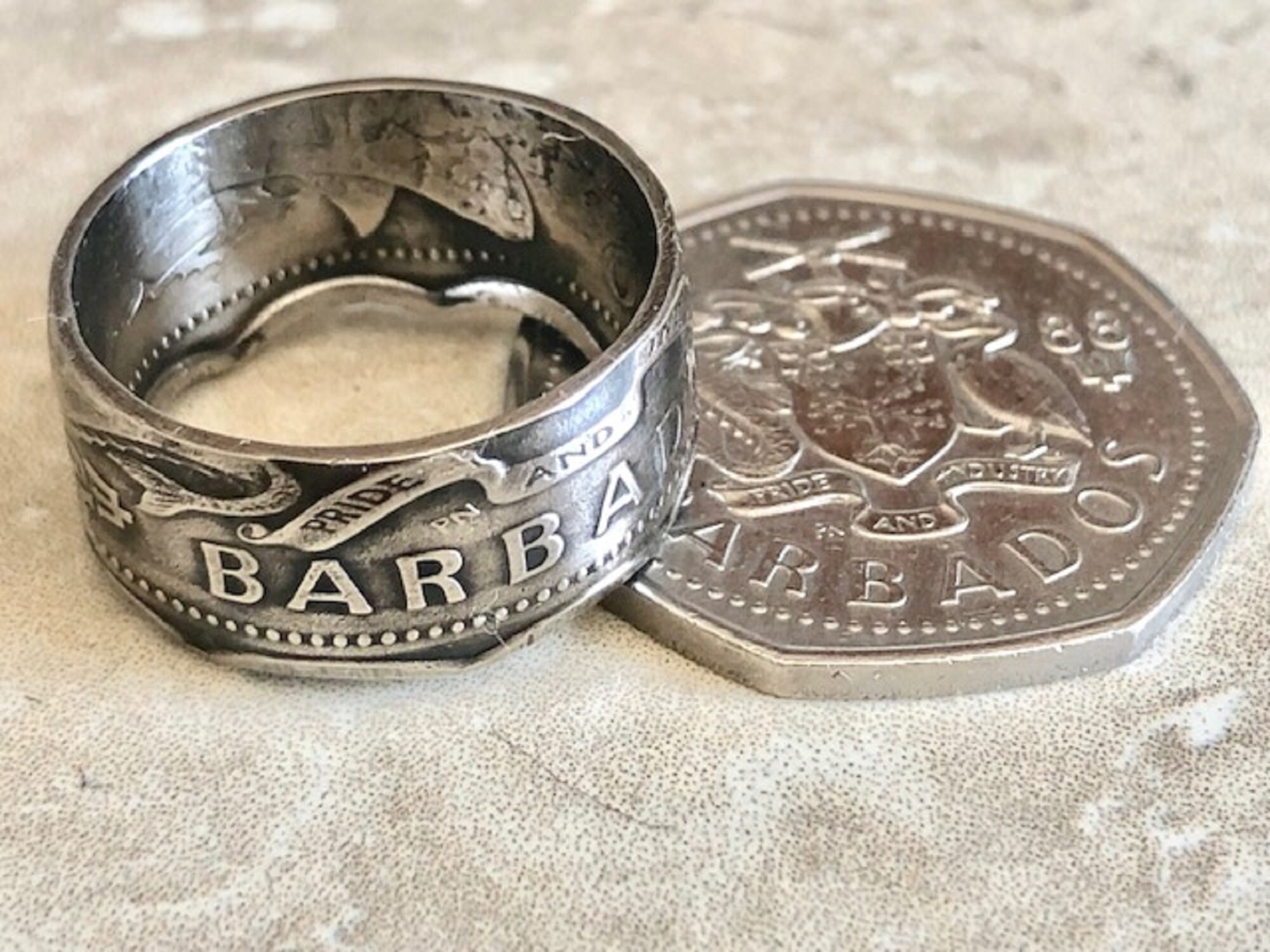Toc様　オーダー　コインリング　バルバドス　2ドル Barbados 2 dollar - Etsy 日本