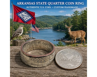 Arkansas Ring USA State Coin Ring Quarter Dollar United States of America, President, Jewelry, Liberty, In God We Trust, Custom Handmade