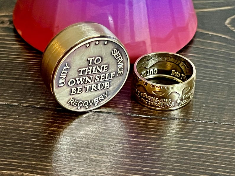 Addiction Recovery Rings Serenity Prayer Ring and Pill Box Set Handmade Addiction Recovery Coin ...