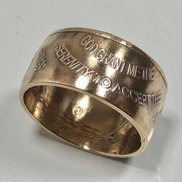 Sobriety Ring AA Coin Ring  -  Addiction Ring Coin Ring - Serenity Prayer Drugs and Alcohol abuse Sober Recovery Rings Hand Made to Order