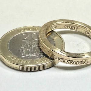 Anillo de moneda de Jamaica, anillo de joyería personal hecho a mano de veinte dólares jamaicanos, regalo para un amigo, anillo de moneda, regalo para él o ella, coleccionista de monedas del mundo