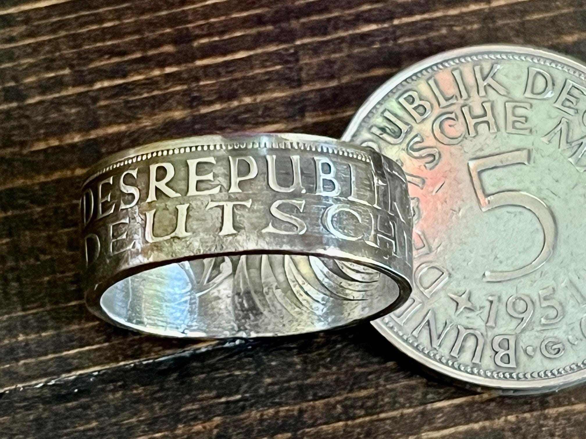 Germany 5 Deutsche Mark Coin Ring Silver Handmade German Coin