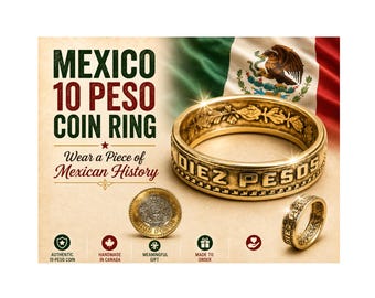 Mexiko 10 Peso Münzenring, mexikanischer Münzenring, aztekischer Kalenderring, handgemachtes Ringgeschenk, kundenspezifischer Jahr Schmuck, Reiseandenken