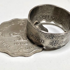 Anillo de Hong Kong, anillo con moneda de 2 dólares de China, joyería personal hecha a mano, anillo con amuleto, regalo para un amigo, anillo con moneda, regalo para él o ella, coleccionista de monedas del mundo
