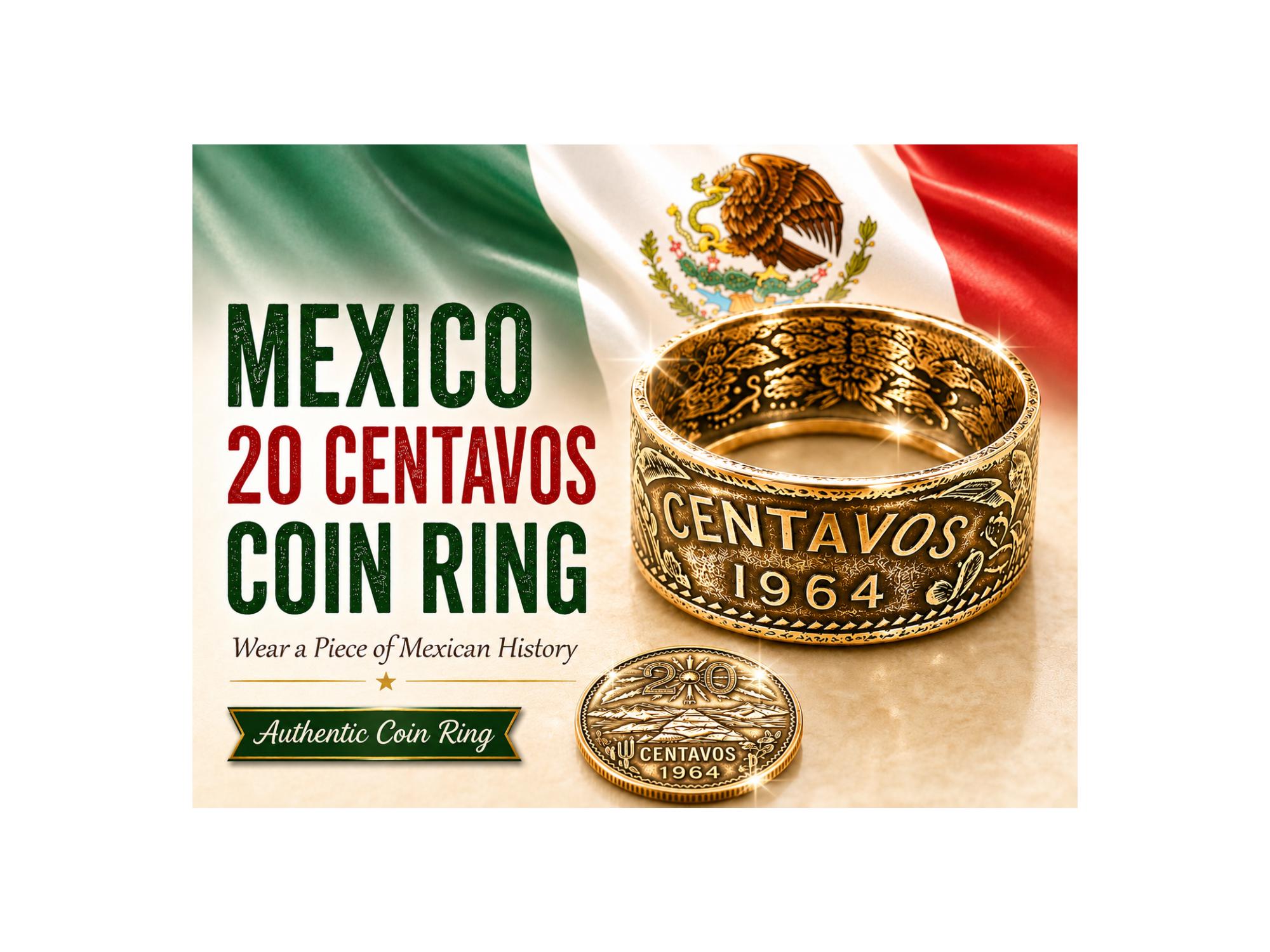 Mexico 20 Centavos Coin Ring, Mexican Coin Ring, Copper Ring Gift 