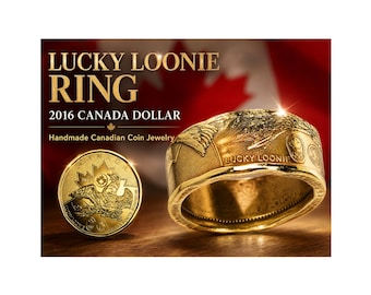 Lucky Loonie Ring Charm 2016 Canada Dollar Coin Ring Handmade Canadian Jewelry Gift for Him Her Collector Keepsake