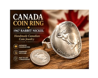 Canada Rabbit Nickel Coin Ring Charm 1967 Five Cent Ring Handmade Canadian Jewelry Gift for Him Her Collector Keepsake