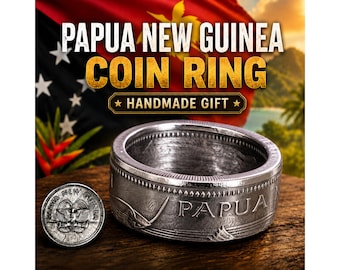 Papua New Guinea Coin Ring, Bird of Paradise Jewelry, Handmade Heritage Gift for Him or Her