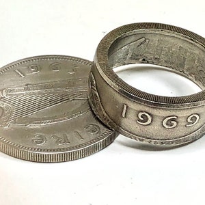 Ireland Coin Ring – 10 Pence Irish Harp Ring – Handmade Eire Coin Custom Jewelry – Celtic Shamrock Ring – Lucky Irish Gift for Him or Her