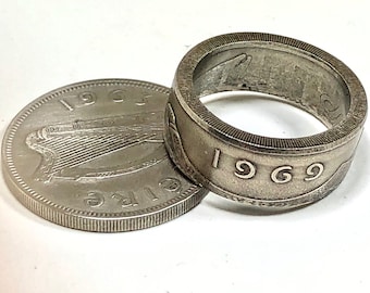 Ireland Coin Ring – 10 Pence Irish Harp Ring – Handmade Eire Coin Custom Jewelry – Celtic Shamrock Ring – Lucky Irish Gift for Him or Her