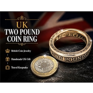 Handgjord ring med två pund i Storbritannien, specialdesignat årtal, smycken från British Heritage