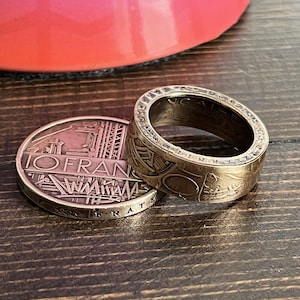 French Ring 10 Franc France Coin Ring Handmade Personal Jewelry Ring Gift For Friend Coin Ring Gift For Him Her World Coin Collector