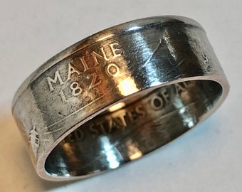 Maine Ring Ring USA State Coin Ring Quarter Dollar United States of America, President, Jewelry, Liberty, In God We Trust, Custom Handmade