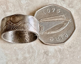 Ireland Coin Ring – 50 Pence Irish Harp Ring – Celtic Shamrock Jewelry – Lucky Irish Coin – Handmade Gift for Him or Her – Eire Jewelry