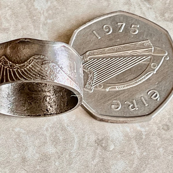 Ireland Coin Ring 50 Pence Lucky Irish Celtic Harp Shamrock Jewelry Gift Charm For Friend Coin Ring Gift For Him Her World Coins Collector