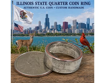 Illinois Ring USA State Coin Ring Quarter Dollar United States of America, President, Jewelry, Liberty, In God We Trust, Custom Handmade