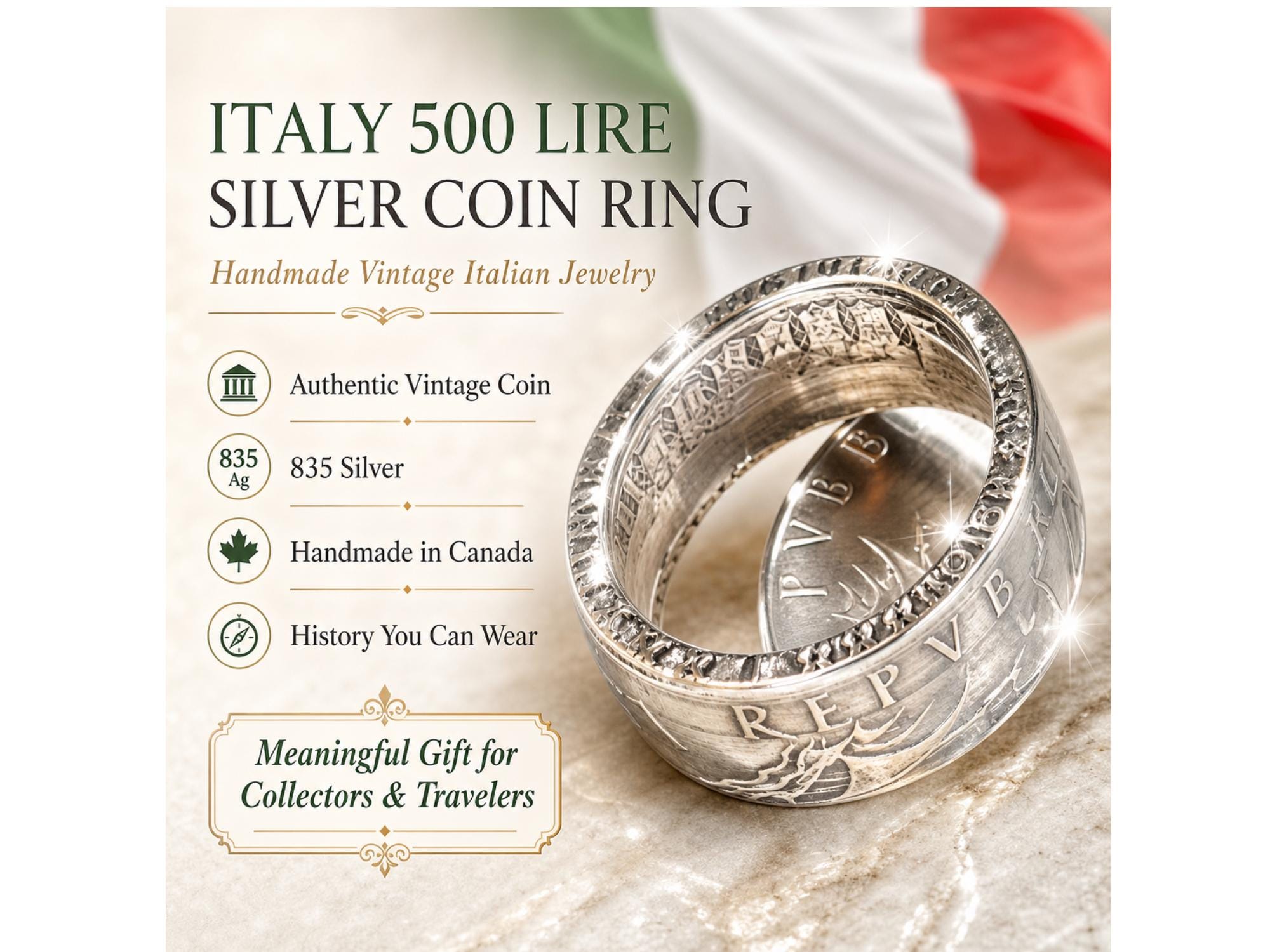 イタリア 500リラ コインリング シルバー ハンドメイド ヴィンテージ 