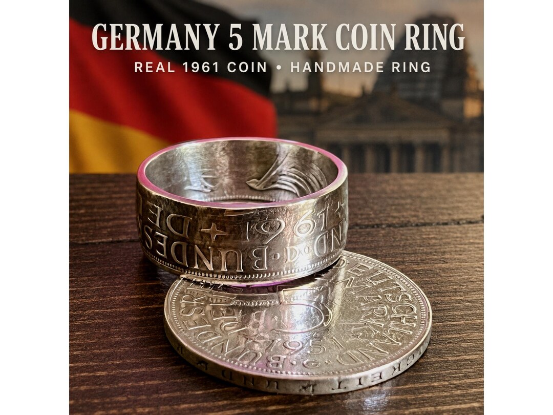 Germany 5 Deutsche Mark Coin Ring Silver Handmade German Coin