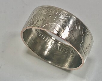 Vermont Ring USA State Coin Ring Quarter Dollar United States of America, President, Jewelry, Liberty, In God We Trust, Custom Handmade