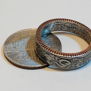 Thailand Münzenring – 5 Baht Handarbeit | Thai Münze Schmuck Geschenk | Kundenspezifisches Charme-Ring für Sie oder Ihn | Südostasien Münze Ring