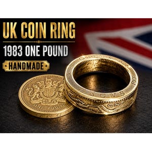 Handgjord ring med brittiskt mynt på ett pund från 1983 – Royal Arms Heritage Jewelry