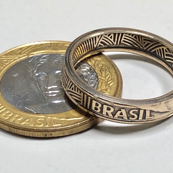 Brazil Coin Ring Vintage Brasil Brazilian 1 Real Handmade Personal Jewelry Ring Gift For Friend Coin Ring Gift For Him Her World Collector