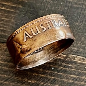 Australia Coin Ring – Large Penny Handmade | Vintage Australian Jewelry | Custom Ring Gift for Him or Her | Kangaroo Coin Band