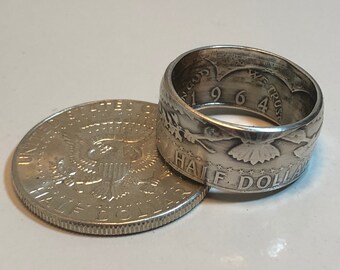 USA Silver US Kennedy 1964 Half Dollar United States Coin Ring Personal Jewelry Ring Gift For Friend Gift For Him Her World Coin Collector