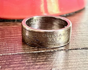 Louisiana Ring USA State Coin Ring Quarter Dollar United States of America, President, Jewelry, Liberty, In God We Trust, Custom Handmade