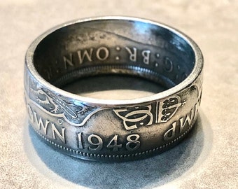 thumbnail interactive-video image 1 of Handmade King George VI UK Half Crown Coin Ring - Vintage & Sizable 1 of 6