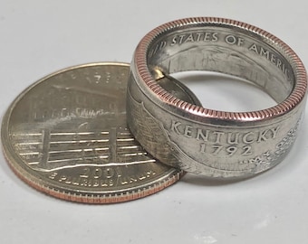 Kentucky Ring USA State Coin Ring Quarter Dollar United States of America, President, Jewelry, Liberty, In God We Trust, Custom Handmade