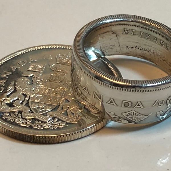 Canada Coin Ring Silver 50 Cent Piece Canadian Charm Personal Jewelry Ring Gift For Friend Coin Ring Gift For Him Her World Coin Collector