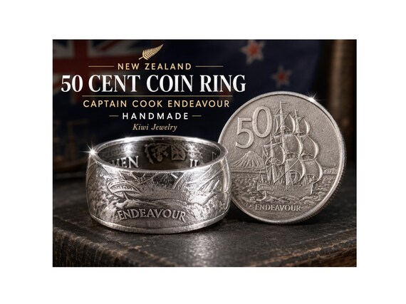 New Zealand 50 Cent Coin Ring Charm Captain Cook Endeavour