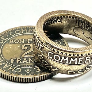 Anillo de Francia 2 Francos Anillo de Moneda de la Cámara de Comercio Anillo de Joyería Personal Hecho a Mano Regalo para Amigo Anillo de Moneda para Él Ella Coleccionista de Monedas del Mundo