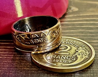 France Ring 2 Francs Liberty Equality Fraternity Coin Ring Handmade Personal Jewelry Gift For Friend Coin Ring Him Her World Coin Collector