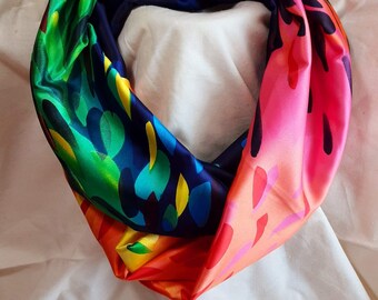Scarf Infinity, Neck Wear, Colorful Accessories, Light Weight Scarf,  Floral Scarf, Silky Stretch Chiffon Botanical Wild Flower, Hand Made