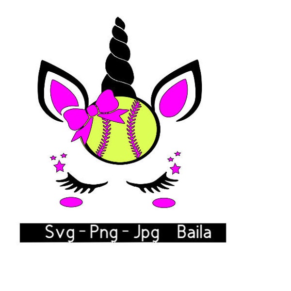 Softball Unicorn Svg - Unicorn Face Svg - Softball Birthday Svg - Softball Girl Svg - Baseball Girl Svg - Softball Mom Shirt - Team Shirts