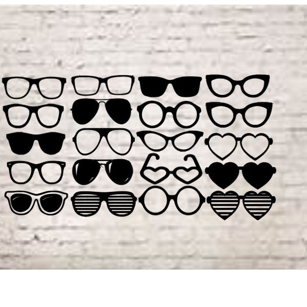 Glasses Svg Files for Cricut, Eyeglasses svg, Sunglasses svg, Silhouette cut file, Aviator glasses svg, frames, nerd, heart, party cut out