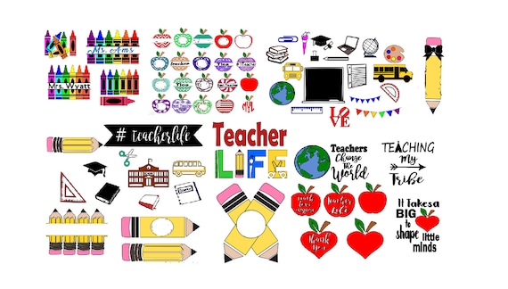 Teacher Bundle Svg School Svg Bundle Apple Monogram Svg- Pencil ...