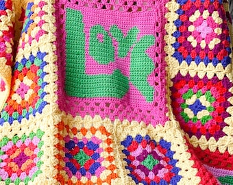 Crochet blanket  pattern, hip and groovy retro crochet throw, afghan, granny squares, tapestry crochet, join as you go, digital PDF