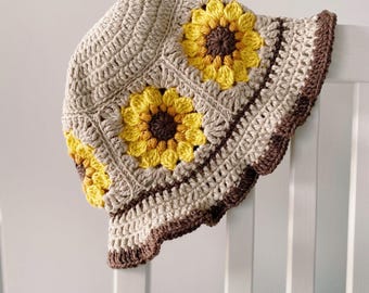 Original since 2022 Sunflower Crochet Bucket Hat PATTERN (Digital PDF)